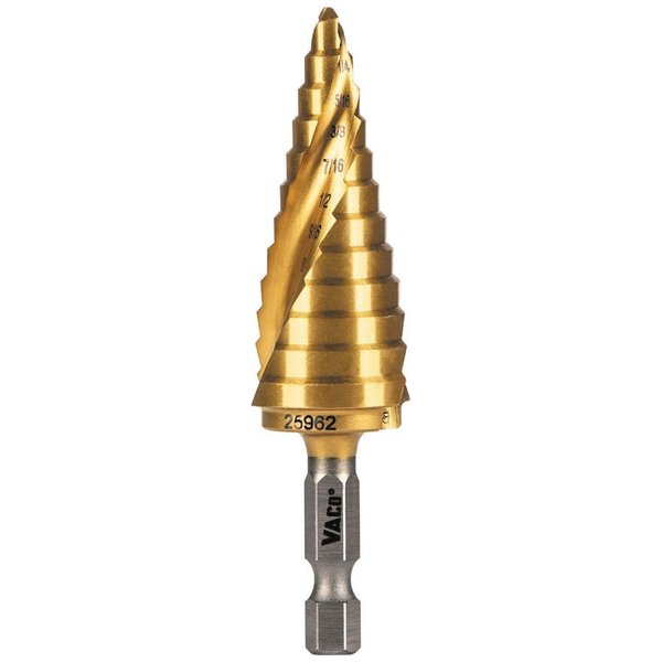 Klein Tools Step Drill Bit, Spiral DoubleFluted, 316Inch to 78Inch, VACO 25962